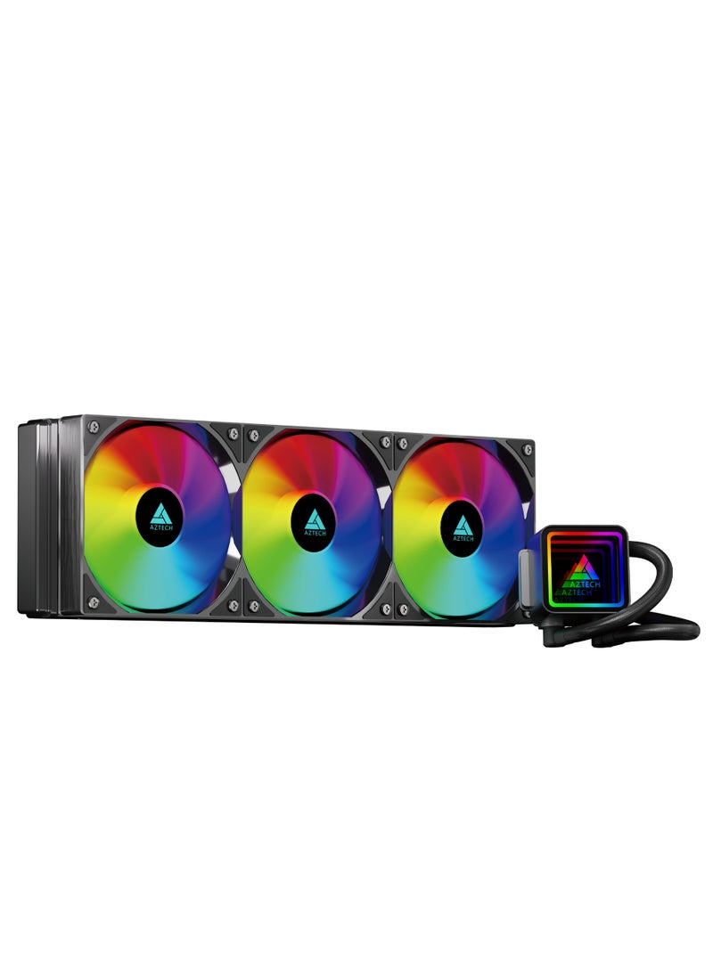 AZTECH 360mm AIO Liquid CPU Cooler Triple PWM ARGB Fans Infinite Mirror Pump Copper Base 280W TDP High Performance Water Cooling for Gaming PC Intel LGA1700 AMD AM5 AM4 - Image 1